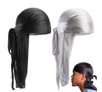 Long Tail Durag,2 Piezas Unisex Durag Headwraps Anchas Correas Pirata Gorra de quimio contra la pérdida de Cabello Bandana Turbante para Mujeres y Hombres Hip-Hop y decoración Diaria