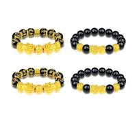 Long tiantian 4 pulseras de Feng Shui Feng Shui de obsidiana negra, pulseras de la suerte, pulseras Pi Xiu, pulseras ricas de la suerte para mujeres y hombres, Adjustable, Metal, No es una piedra