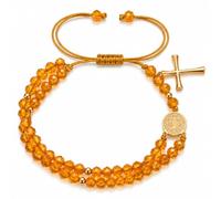 Long tiantian San Benito - Pulsera para mujer con cuentas de cristal azul, rojo, verde, con cuentas de cruz, rosario, regalos religiosos cristianos, One Size, Acrílico, Sin piedra preciosa
