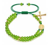 Long tiantian San Benito - Pulsera para mujer con cuentas de cristal azul, rojo, verde, con cuentas de cruz, rosario, regalos religiosos cristianos, One Size, Acrílico, Sin piedra preciosa