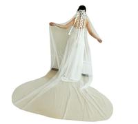 Long Train Wedding Veil Studded Crystal Leaves Flowers Pearl Accents Breathable Netting Bride Accessory For Church Ceremonies Beaded Leaf Wedding Headpiece