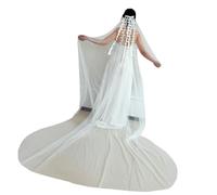 Long Train Wedding Veil Studded Crystal Leaves Flowers Pearl Accents Breathable Netting Bride Accessory For Church Ceremonies Beaded Leaf Wedding Headpiece