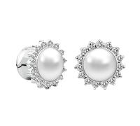 Longbeauty 1 par de piercings de oreja con perla de acero inoxidable, diseño de flores, dilatador de 6 mm a 16 mm, 16 MM, Acero inoxidable