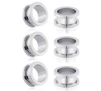 Longbeauty 316L Acero Inoxidable Oreja Túneles Set Flesh Orejas Gauges Double Flared Stretch Tornillo Clásico Expansores de Oreja Mujer Hombre 3 mm-25 mm, 6MM, Acero inoxidable, No es una piedra