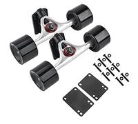 Longboard Skateboard Trucks Skateboard Truck Combo Set 2pcs/Set Skateboard Truck con patín de Ruedas Riser Pad Bearing Hardware Accesorio(Rueda Negra Eje Negro)