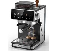 LONGCAO Cafetera Automática 20 Bares con Molinillo, 20 Ajustes de Molienda y 3 Temps, Pantalla Táctil a Color, Café Molido y en Grano, Bebidas Frías y Calientes, Silver Black