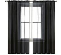 LONGCAO Cortinas Dormitorio 155 x 180 cm para Ventanas Visillos, Cortina Cocina Modernas Translucidas. Cortinas de Lino Cortina de Gasa Transparente para Hija, Dormitorio, Ventana, Negro