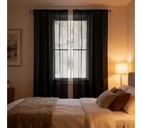 LONGCAO Cortinas Dormitorio 155 x 190 cm para Ventanas Visillos, Cortina Cocina Modernas Translucidas. Cortinas de Lino Cortina de Gasa Transparente para Hija, Dormitorio, Ventana, Negro