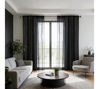 LONGCAO Cortinas Dormitorio 175 x 230 cm para Ventanas Visillos, Cortina Cocina Modernas Translucidas. Cortinas de Lino Cortina de Gasa Transparente para Hija, Dormitorio, Ventana, Negro