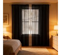 LONGCAO Cortinas Dormitorio 265 x 50 cm para Ventanas Visillos, Cortina Cocina Modernas Translucidas. Cortinas de Lino Cortina de Gasa Transparente para Hija, Dormitorio, Ventana, Negro