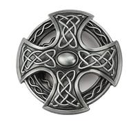 Longcreek Hebilla de cinturón cruzado para hombre, Hebilla de cinturón de cruz celta vikinga, Hebilla de cinturón redondo de nudo celta punk, Hebilla de cinturón de vaquero occidental, plateado, NO
