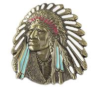 Longcreek Hebilla de cinturón de cabeza india nativa americana para hombres, hebilla de cinturón tribal india, hebilla de cinturón de cabeza de guerrero indio, dorado, NO