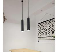 LONGDU Lámpara Colgante Moderna y Larga de Color Negro, lámpara Colgante de Tubo Lineal LED, lámpara Colgante Cuadrada Individual pequeña, for Cocina, Isla, Comedor, Dormitorio, Pasillo, Bar, Sala de