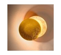 LONGDU Lámpara de Pared LED con diseño de Luna, Aplique de Pared Moderno, Giratorio 360, 3000 K, Color Dorado Antiguo, diseño Creativo de Eclipse, for Dormitorio, mesita de Noche, Estudio, escaleras,