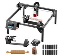 LONGER Máquina de grabado láser 5W con kit de asistencia de aire, grabador y cortador láser CNC DIY para metal, vidrio y madera, área de trabajo 400 × 400 mm, incluye kit de rodillo giratorio 3 en 1