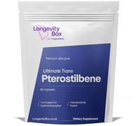 Longevity Box Pterostilbeno 150 mg con 60 Cápsulas, Trans Pterostilbeno 99 por Ciento Puro, Suplemento Dietético Antioxidante para el Mantenimiento de la Función Celular