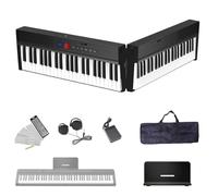Longeye - Teclado de piano plegable de 88 teclas, piano eléctrico portátil con teclas semipesadas, piano digital plegable para principiantes con auriculares, pedal de sujeción, soporte de música