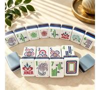 LongGenius Flora and Feather Mahjong Tiles Set, 160 acrílico 4 capas grabadas American Mahjong Tiles Set con bolsa de transporte y accesorios