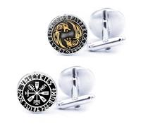 LONGHAO 2 Pares,Gemelos Estilo Vikingo,Gemelos Hombres Con PatróN De Runas Vikingas,Gemelos Vikingos NóRdicos,Gemelos De Camisa Retro CláSico,Para Marido Amigos Padre (#1)