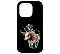 Longhorn Bull Cowboy Ganado Esqueleto Granja Halloween Carcasa para iPhone 15 Pro