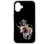 Longhorn Bull Cowboy Ganado Esqueleto Granja Halloween Carcasa para iPhone 16 Plus