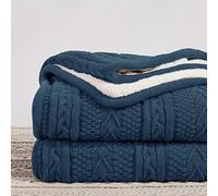Longhui Bedding Acrylic Cable Knit Sherpa Throw Blanket - Thick, Soft, Big, Cozy Grey Blue Knitted Fleece Blankets for Couch, Sofa, Bed - Large 50 x 63 Inches Gray Blue Coverlet All Season