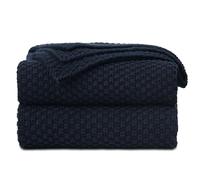 Longhui bedding Manta de Punto Azul Marino Oscuro para sofá, Suave, acogedora, Lavable a máquina, 100% algodón, Peso Pesado de 3 Libras, 51 x 63 Pulgadas, Color Azul Marino Oscuro.