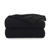 Longhui bedding Manta de Punto de algodón Negro para sofá, Silla, Cama, Manta Decorativa de Punto Trenzado, 50 x 60 Pulgadas, Regalo una Bolsa de Lavado