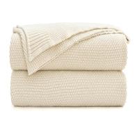 Manta de punto trenzado de algodón color crema para sofá, cama, manta decorativa para el hogar, manta tejida ligera con bolsa de lavado adicional, 3.3 libras, 60 x 80 pulgadas, color beige
