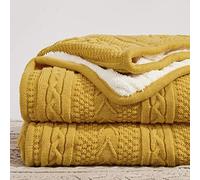 Longhui bedding Manta Sherpa Amarillo Mostaza, Gruesa, Suave, Grande, acogedora Manta de Forro Polar de Punto Trenzado acrílico Amarillo para sofá, Cama, Colcha Grande de 60 x 80 Pulgadas para Todas