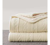 Longhui bedding Manta Sherpa de Punto Trenzado acrílico de 50 x 63 Pulgadas, Gruesa, Suave, Grande, acogedora Manta de Forro Polar Beige para sofá, Cama, Colcha Grande para Todas Las Estaciones