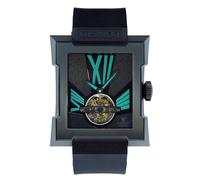 LONGIO Aamara Tourbillon - Reloj Tourbillon, caja de titanio DLC, esfera negra con números romanos verdes turquesas, movimiento central mecánico Tourbillon con correa de goma natural