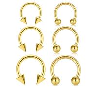 Longita 6 Piezas 16G Acero Inoxidable Herradura Nariz Aro Anillos Ceja Labio Oreja Anillos Tragus Pendientes Septum Piercing Oreja Helix Cartilago Daith Conch Piercing Joyería Diámetro 8-12mm-Oro