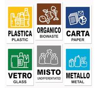 Longivia® 6 pegatinas grandes XL para recogida selectiva - Formato 21 cm x 15 cm - Etiquetas para contenedores de residuos en italiano e inglés - Adhesivo para reciclaje lavable antiarañazos