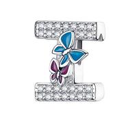 LONGLUCK A-Z Diamond Alphabet Charm Beads en plata esterlina S925 para el collar de la pulsera de Pandora de la mujer, regalo de la joyería de las mujeres.