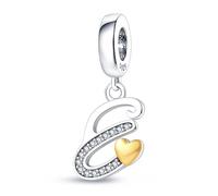 LONGLUCK A-Z Diamond Alphabet Charm Beads en plata esterlina S925 para el collar de la pulsera de Pandora de la mujer, regalo de la joyería de las mujeres.