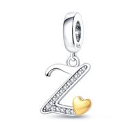 LONGLUCK A-Z Diamond Alphabet Charm Beads en plata esterlina S925 para el collar de la pulsera de Pandora de la mujer, regalo de la joyería de las mujeres.