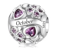 LONGLUCK Colgante de plata de ley 925 con piedra de nacimiento Adecuado para Pandora pulsera collar Trébol de cuatro hojas Birthstone Charm