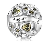 LONGLUCK Colgante de plata de ley 925 con piedra de nacimiento Adecuado para Pandora pulsera collar Trébol de cuatro hojas Birthstone Charm