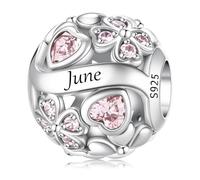 LONGLUCK Colgante de plata de ley 925 con piedra de nacimiento Adecuado para Pandora pulsera collar Trébol de cuatro hojas Birthstone Charm