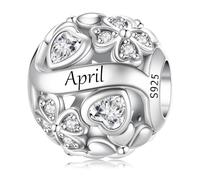 LONGLUCK Colgante de plata de ley 925 con piedra de nacimiento Adecuado para Pandora pulsera collar Trébol de cuatro hojas Birthstone Charm