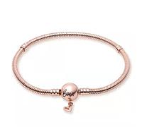 Longluck Pulsera de plata de ley 925 con cadena de serpiente de oro rosa para cualquier encanto, con regalo de amor para adolescentes y mujeres, cristal