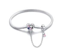 LONGLUCK Pulsera de plata de ley 925 con cadena de serpiente, libélula y trébol con circonita cúbica 5A, regalo para mujeres, 6,7in/17cm, Plata de ley Circonio
