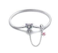 LONGLUCK Pulsera de plata de ley 925 con cadena de serpiente, libélula y trébol con circonita cúbica 5A, regalo para mujeres, 7,1in/18cm, Plata de ley Circonio
