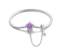 LONGLUCK Pulsera de plata de ley 925 con cadena de serpiente, libélula y trébol con circonita cúbica 5A, regalo para mujeres, 7,1in/18cm, Plata