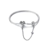 LONGLUCK Pulsera de plata de ley 925 con cadena de serpiente, libélula y trébol con circonita cúbica 5A, regalo para mujeres, 6,7in/17cm