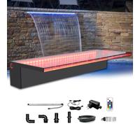 LONGRUN Aliviadero de Cascada Fuente de Piscina al Aire Libre con luz LED Multicolor, Kit de Fuentes de cascadas de Estanque Koi de aliviadero de Agua acrílica-60 cm x 20 cm x 10 cm