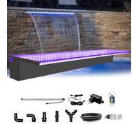 LONGRUN Aliviadero de Cascada Fuente de Piscina al Aire Libre con luz LED Multicolor, Kit de Fuentes de cascadas de Estanque Koi de aliviadero de Agua acrílica-90 cm x 20 cm x 10 cm