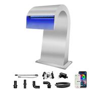 LONGRUN Aliviadero de la Cascada Acero Inoxidable Fuente de Piscina en Forma de S, Luz LED Colorida controlada por RF y App Cascadas de estanques para jardín al Aire Libre Koi Pond-15x32x20cm