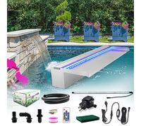 LONGRUN Cascadas de Estanque de aliviadero de Cascada de Acero Inoxidable con luz LED Que Cambia de Color, Fuente de Piscina al Aire Libre -60 cm x 20cm x 10cm